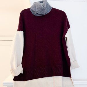 Co Wool/Cashmere Oversized Colorblock Turtleneck Sweater - S/Small